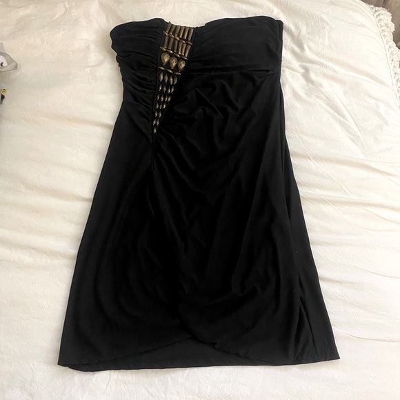 SAPA Y2K Black Brown Bronze Strapless Mini Dress w/ beading and wrap detailing - Picture 1 of 5